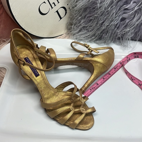 RALPH LAUREN PURPLE LABEL GOLD LEATHER HEELS - Picture 10 of 10